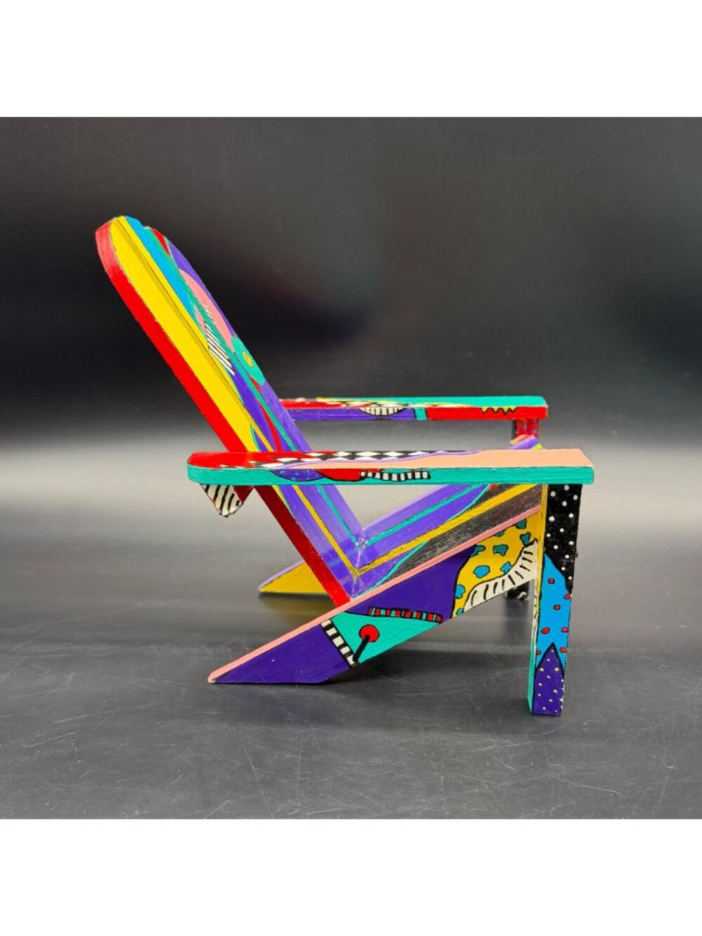 Adirondack Style Chair Doll Miniature 90s Rad Pop Art Abstract Wood Hand Painted - Picture 3 of 15